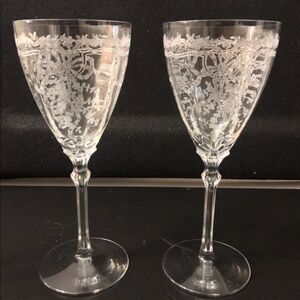 *~* Fostoria June Goblets ~ Wine, Bar, Spring, Floral, Flowers, Bows, Glass, Bar